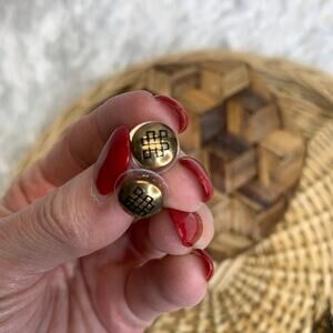 Alex + Ani Earrings Studs Gold Square Etched Pattern 3/8" diameter